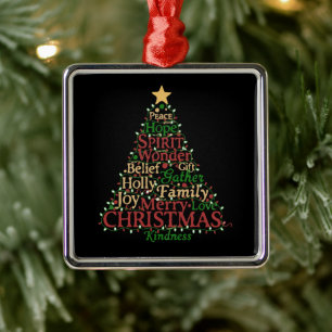 Adorno Metálico Árbol de Navidad con Arte de Palabras Festivas P