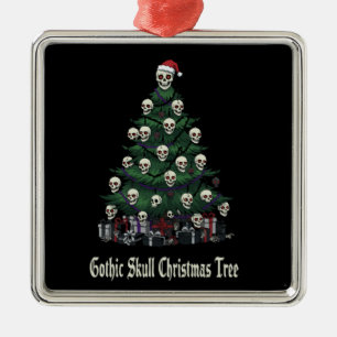Adorno Metálico Árbol de Navidad con Cráneo Gótico   Espeluznante 