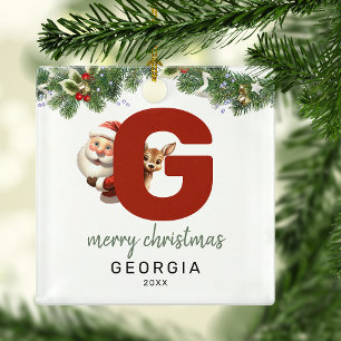 Adorno Metálico Árbol de Navidad con Monograma de Letra G para Niñ