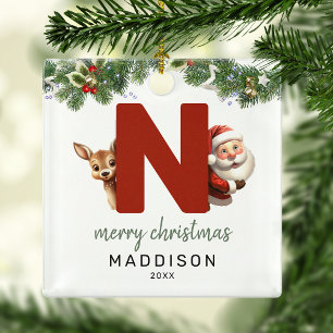 Adorno Metálico Árbol de Navidad con monograma de letra N para niñ