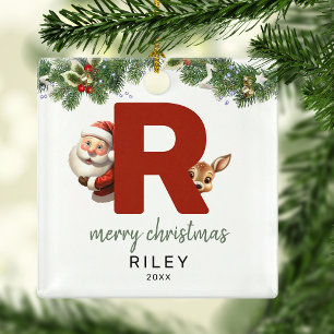 Adorno Metálico Árbol de Navidad con Monograma de Letra R para Niñ