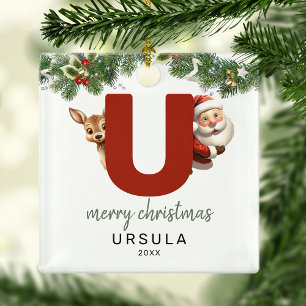 Adorno Metálico Árbol de Navidad con monograma de letra U para niñ