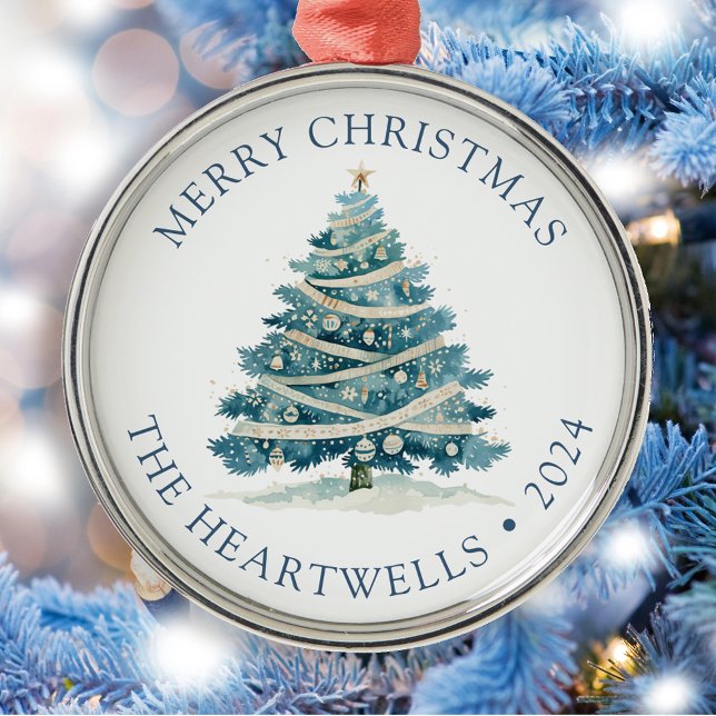 Adorno Metálico Árbol de Navidad de acuarela azul personalizado de (Subido por el creador)