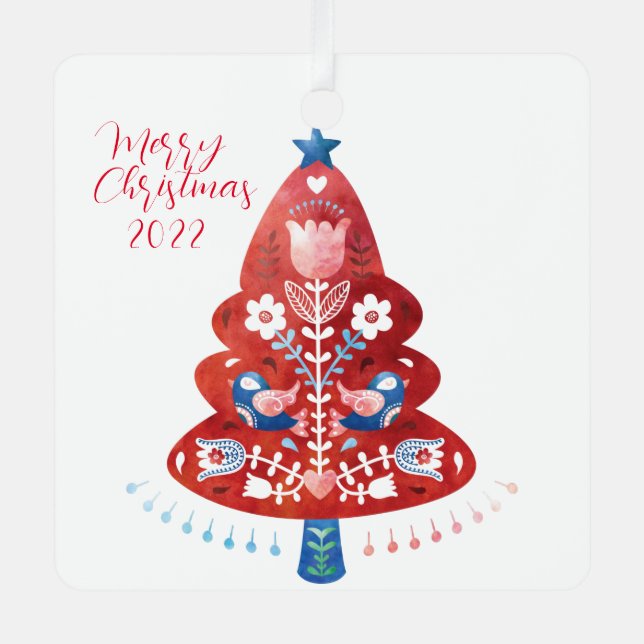 Adorno Metálico Árbol de Navidad de Arte Popular Escandinavo (Anverso)