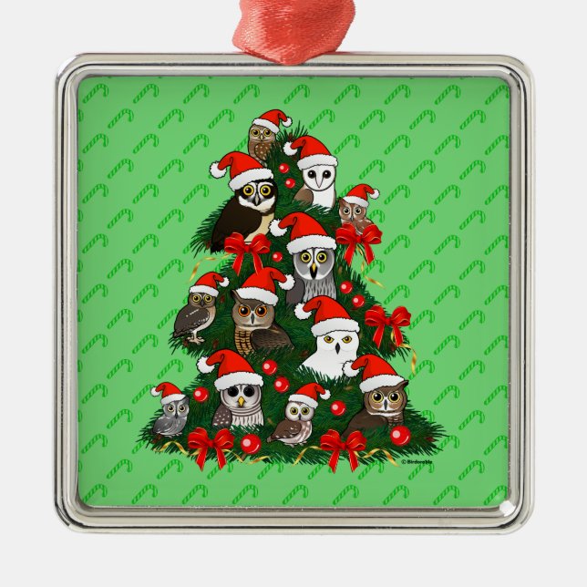 Adorno Metálico Árbol de Navidad de búhos (Frente)