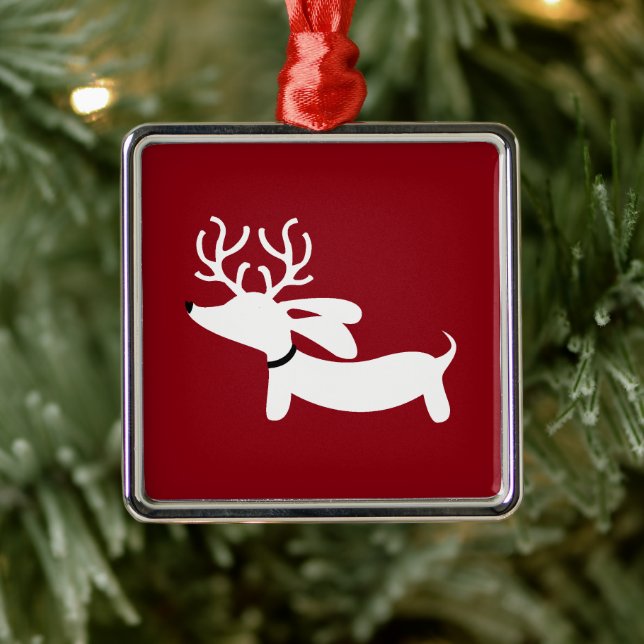 Adorno Metálico Árbol de Navidad de Dachshund reno rojo (Árbol)