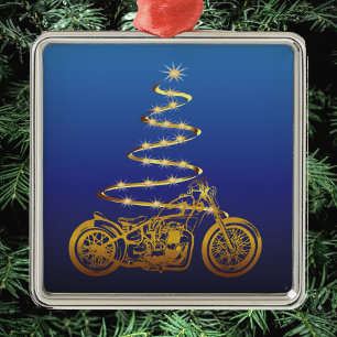 Adorno Metálico árbol de Navidad de motocicletas oro y azul
