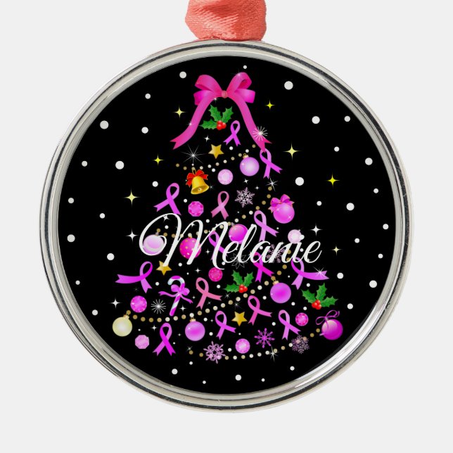Adorno Metálico Árbol de Navidad del Cáncer de Mama (Frente)