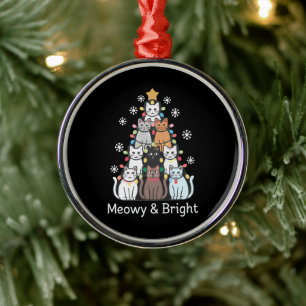 Adorno Metálico Árbol de Navidad Gatos Meowy Brillante Navidad