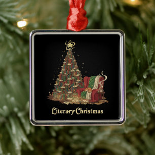 Adorno Metálico Árbol de Navidad Literario Acogedor de Libros   Am