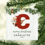 Adorno Metálico Árbol de Navidad Monograma para niños<br><div class="desc">¡Dale a tu árbol de Navidad un toque personal esta temporada navideña con un adorno monograma! Con santa y un reno asomando por detrás de la letra C, este adorno se puede personalizar con una fotografía especial, nombre y año, y un saludo de plantilla incluido. ¡Que este placer festivo forme...</div>