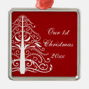 Adorno Metálico Árbol de Navidad Rojo Primera Navidad