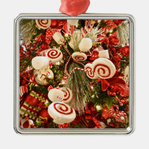 Adorno Metálico Árbol de Navidad Temático de Canto Blanco y Rojo