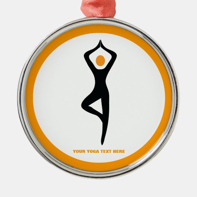 Adorno Metálico Árbol de yoga pose negro, personalizado naranja (Frente)