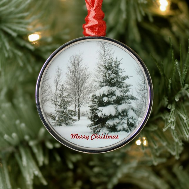Adorno Metálico Árboles con nieve, Feliz Navidad (Árbol)