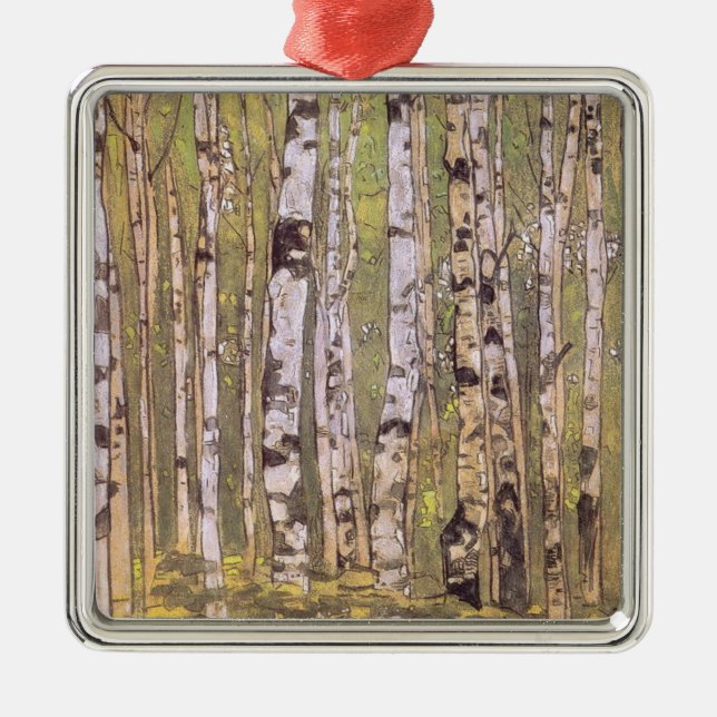 Adorno Metálico Árboles de aves en bosque de bosques (Roerich) (Frente)