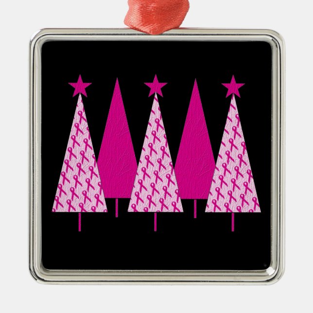 Adorno Metálico Árboles de Navidad - Cinta rosada de cáncer de mam (Frente)