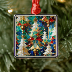 Adorno Metálico Árboles de Navidad de Vidrio Teñido Coloridos