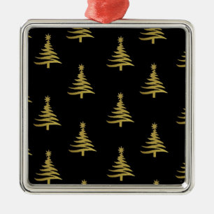 Adorno Metálico Árboles de Navidad dorados sobre negro