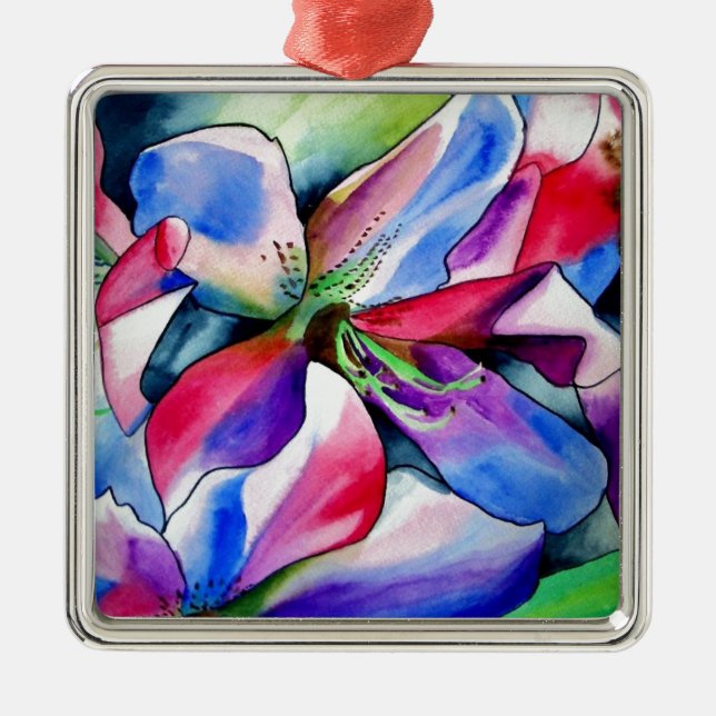 Adorno Metálico Arcoiris Azalea florido original pintura acuarela (Frente)