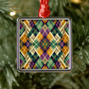 Adorno Metálico Argyle Mardi Gras verde púrpura amarillo