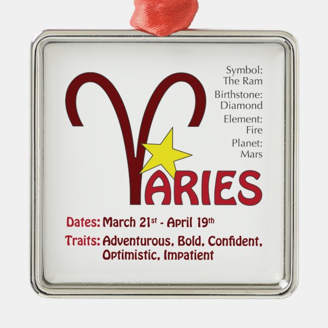 Adorno Metálico Aries Traits Square Ornament (Frente)