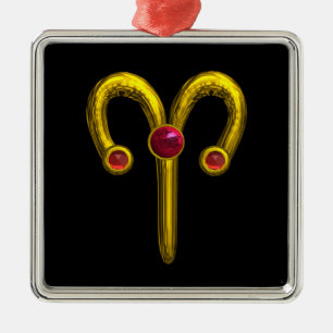 Adorno Metálico ARIES ZODIAC BIRTHDAY JEWEL Red Ruby Gold