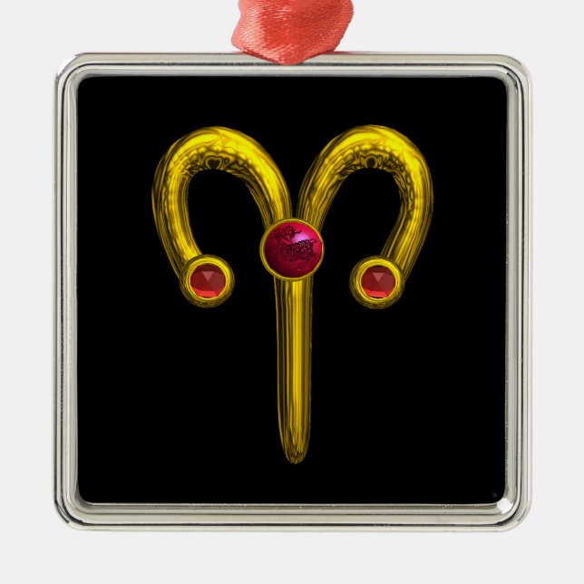 Adorno Metálico ARIES ZODIAC BIRTHDAY JEWEL Red Ruby Gold (Frente)