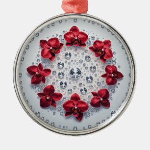 Adorno Metálico Arreglo floral elegante con orquídeas rojas
