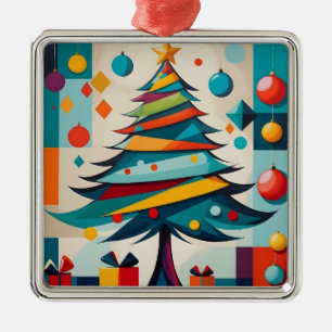 Adorno Metálico Art Deco Geométrico Joyful Christmas Tree con rega