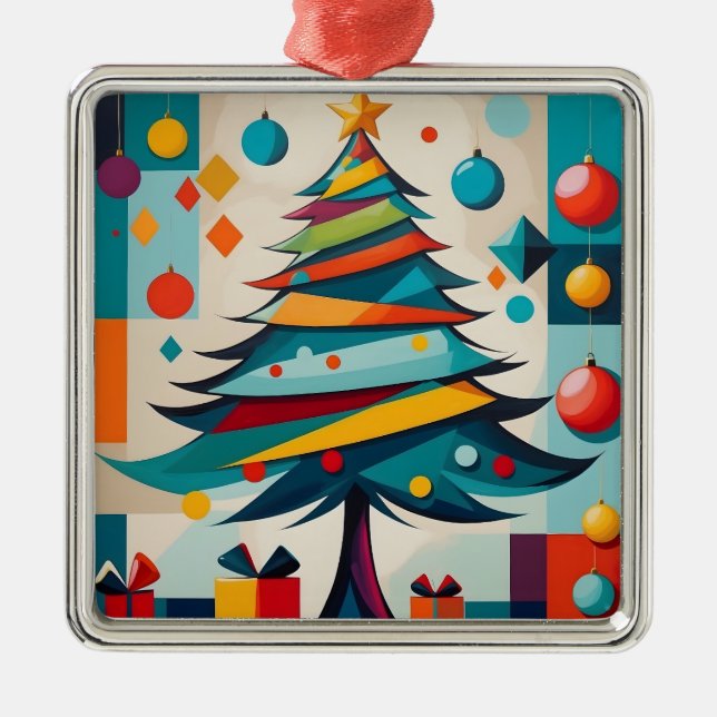 Adorno Metálico Art Deco Geométrico Joyful Christmas Tree con rega (Frente)