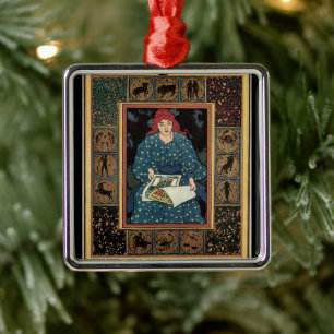 Adorno Metálico Art Nouveau vintage, mujer leyendo libro de astrol