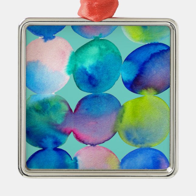 Adorno Metálico Arte abstracto de acuarela azul fresco (Frente)