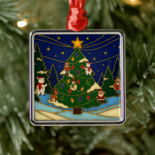 Adorno Metálico Arte Cloisonne Bosque Caprichoso Navidad Clásica 