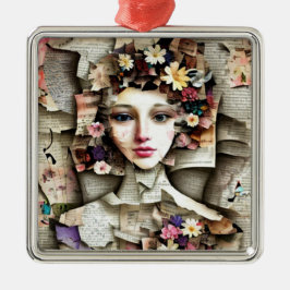 Adorno Metálico Arte de Collage | Una chica bonita hecha de página