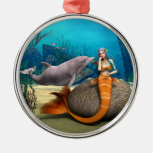 Adorno Metálico Arte de Fantasía Subacuática de Sirena Delfín Soña