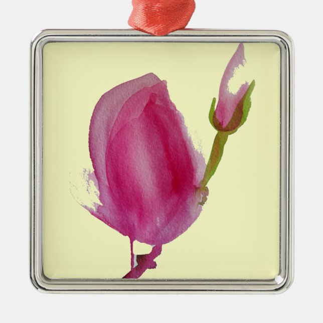 Adorno Metálico Arte de flores acuáticas de Magnolia rosa (Frente)