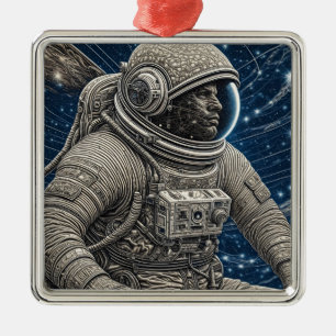 Adorno Metálico Arte de IA Astronauta en el Espacio