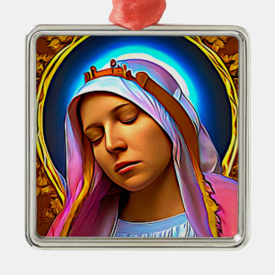 Adorno Metálico Arte de IA de la bendita Virgen María
