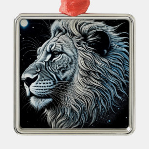 Adorno Metálico Arte de IA del León Celestial Nocturno