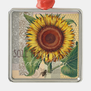 Adorno Metálico Arte de patrón de flores de damasco vintage de gir