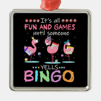 Adorno Metálico Arte de regalos divertidos de Bingo Flamingo Rosa