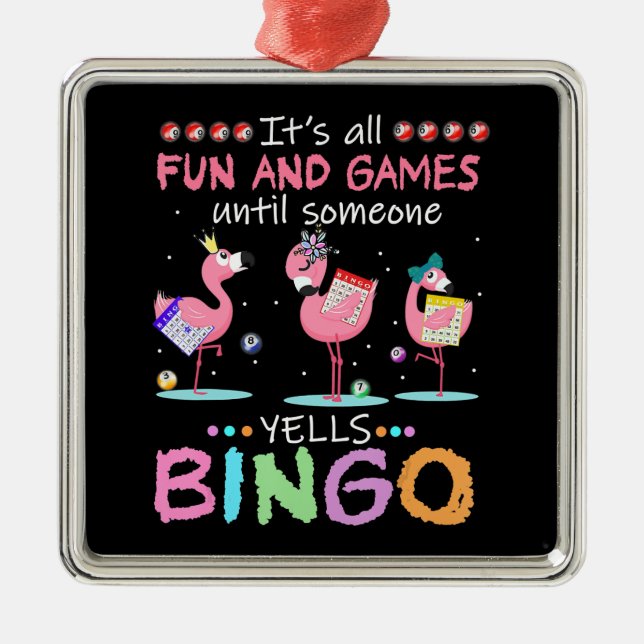Adorno Metálico Arte de regalos divertidos de Bingo Flamingo Rosa (Frente)