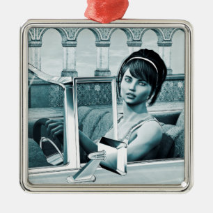 Adorno Metálico Arte de retrato de mujer glamour azul vintage