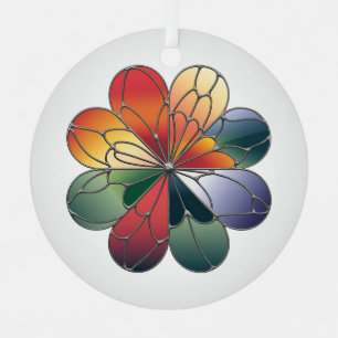 Adorno Metálico Arte de Vidrio Teñido, Flor Abstracta de Vidrio Te