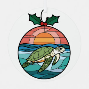 Adorno Metálico Arte de Vidrio Teñido, Tortuga Marina de Vidrio Te