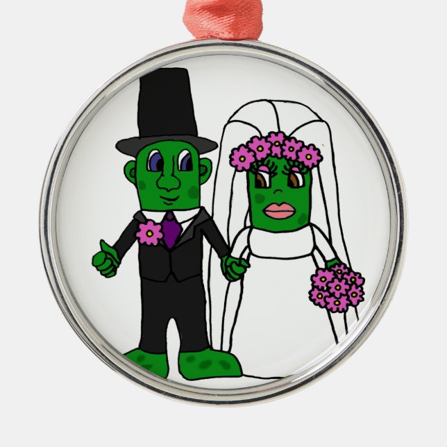 Adorno Metálico Arte divertido de la boda de novia y del novio de (Frente)