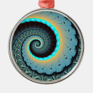 Adorno Metálico Arte en espiral fractal abstracto azul turquesa na