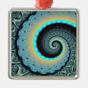 Adorno Metálico Arte en espiral fractal abstracto azul turquesa na