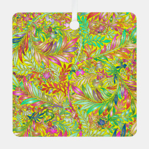 Adorno Metálico arte floral verde y amarillo